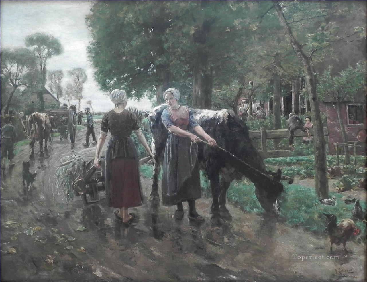Carretera en pueblo holandés 1885 Max Liebermann Impresionismo alemán Pintura al óleo